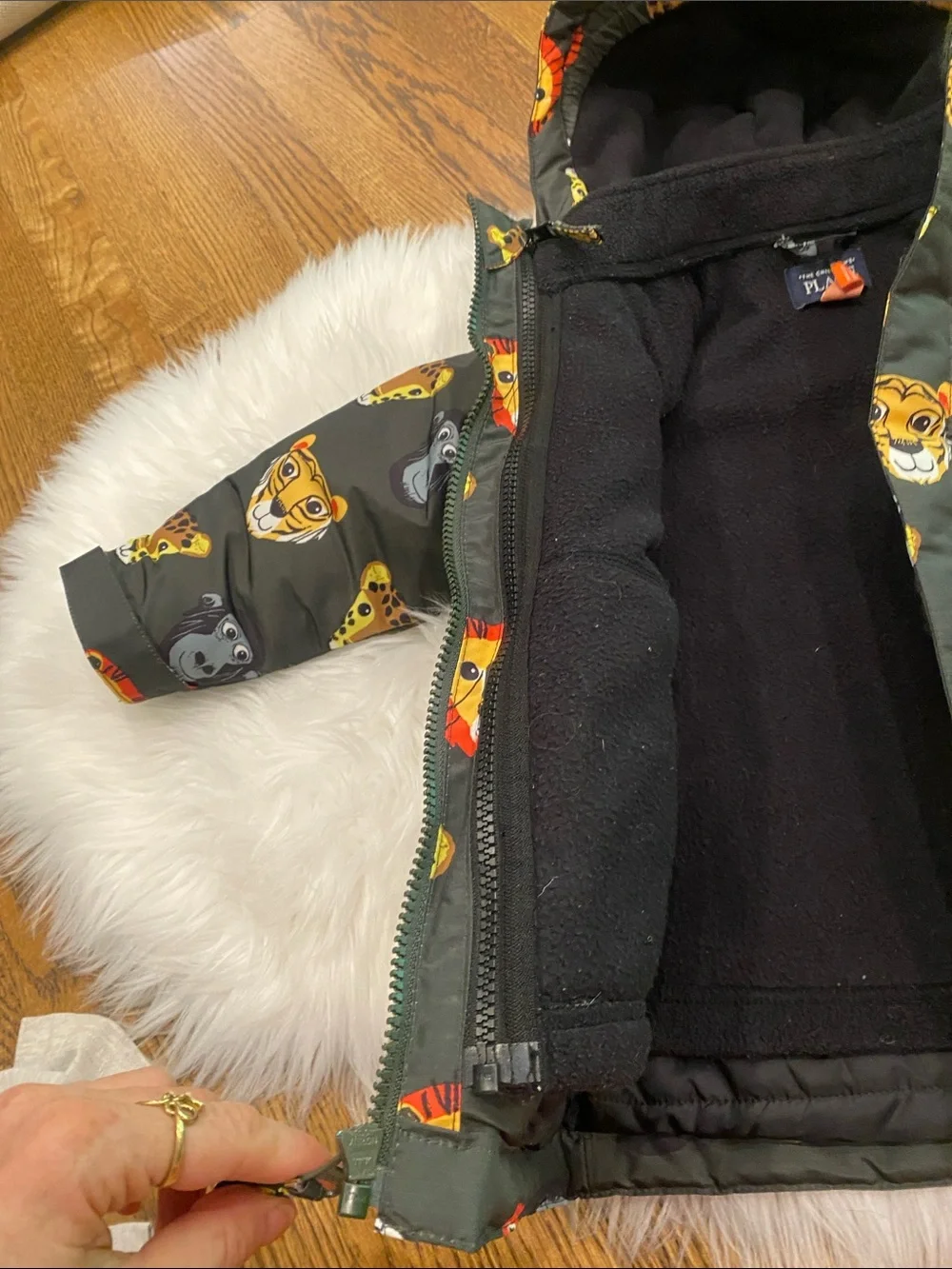 3 in 1 The Children's Place Olive Green Animal Face Puffer Jacket 3T